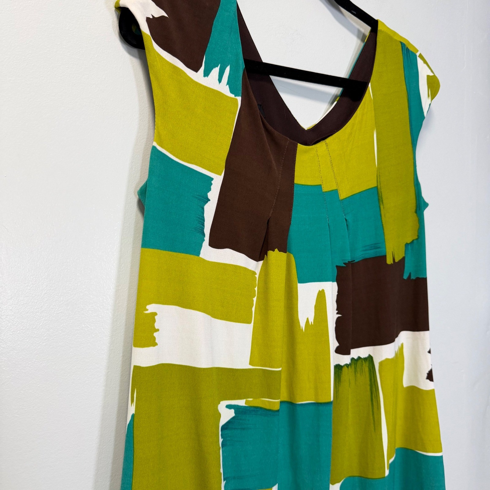 Alyx Dress Womens 8 Brown Green Abstract Geometric Sleeveless V-Neck Mini