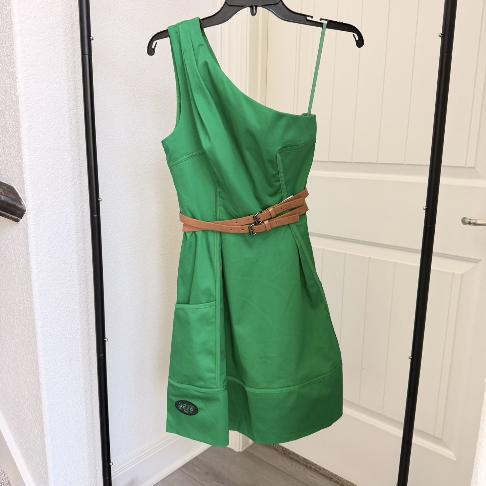 Jessica Simpson Collection NY Jets One Shoulder Belted Dress Green NFL NWT