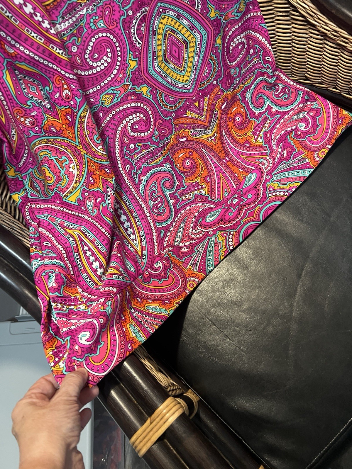 Jude Connally Women’s XL Pink Multi, Paisley V-Neck 3/4 Shift Dress Pockets L