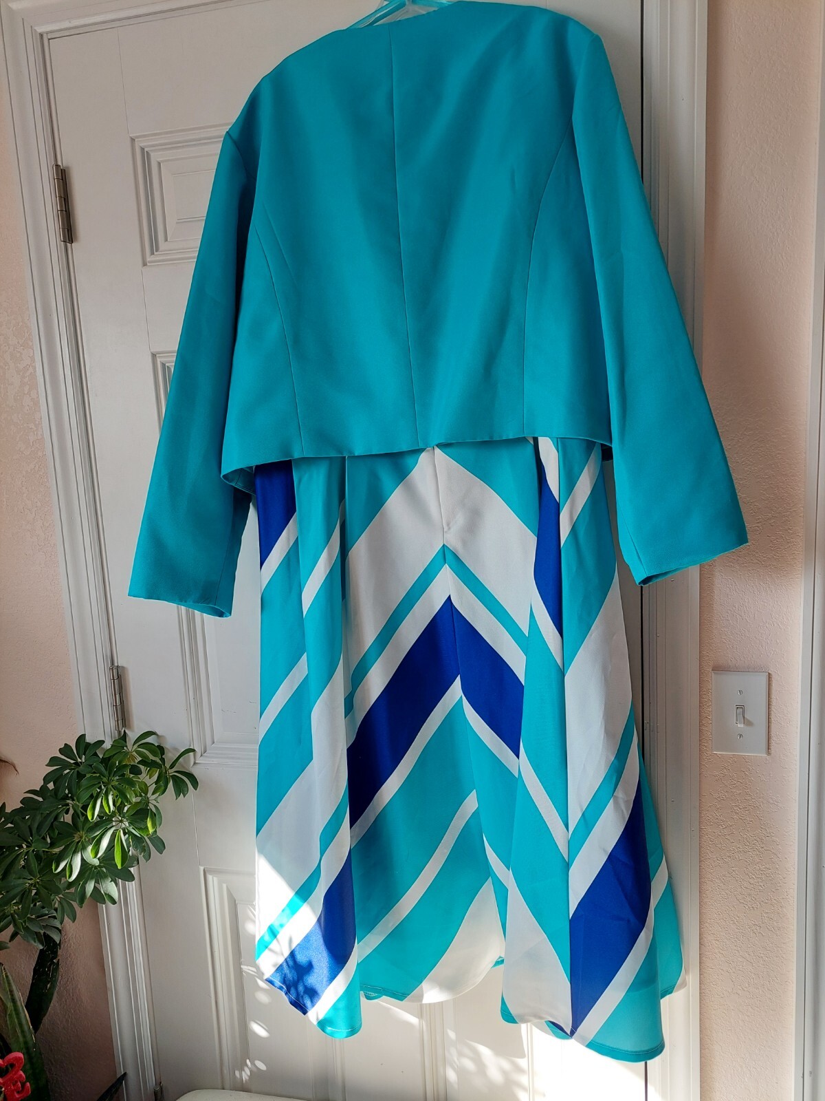 EY BOUTIQUE WomenJacket w/White/Blue Sleeveless Dress 👗 2 Pieces Plus Size 26W