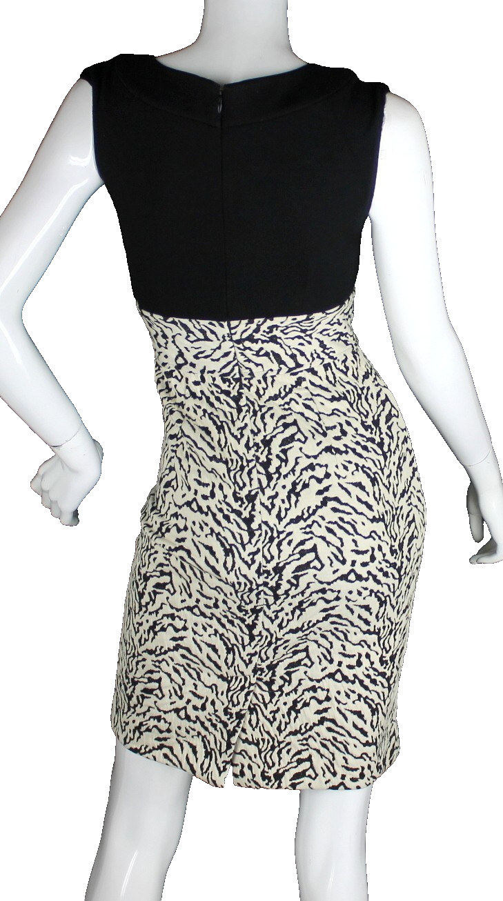 {Calvin Klein} Dress Sz. 2 Black/Creme Animal Print High Waisted Pleated Top