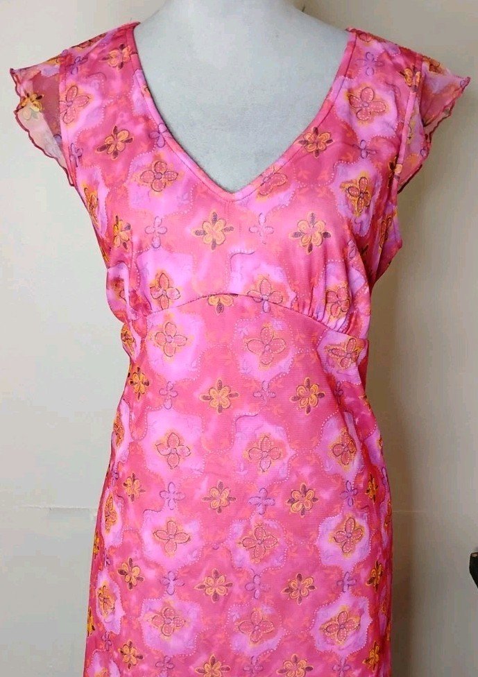 Vintage No Boundaries Pink Flutter Sleeve Babydoll Empire Waist Dress Size L