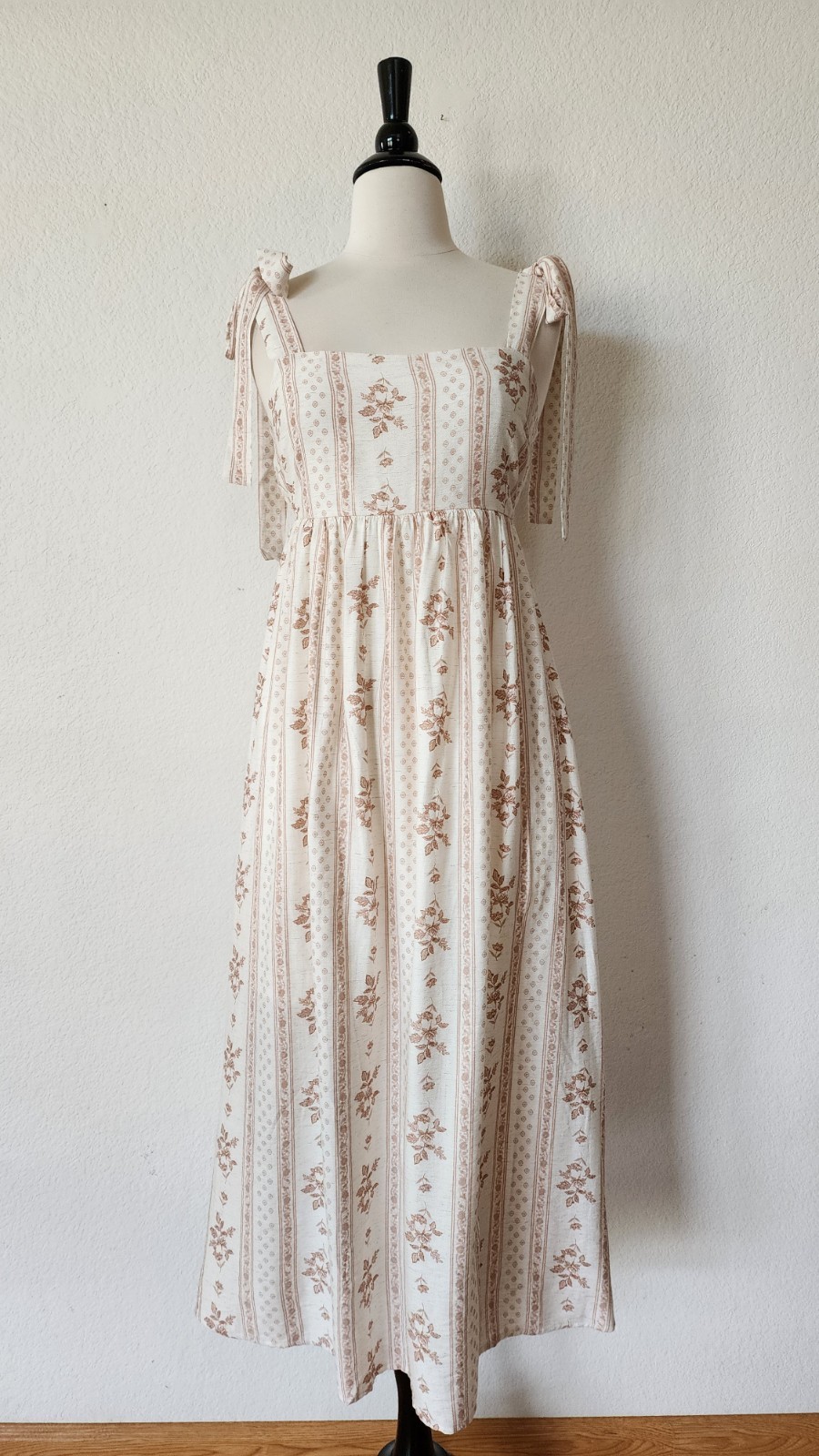 New Anthro Midi Dress Size Large White Floral Bow Coquette Garden Linen Blend