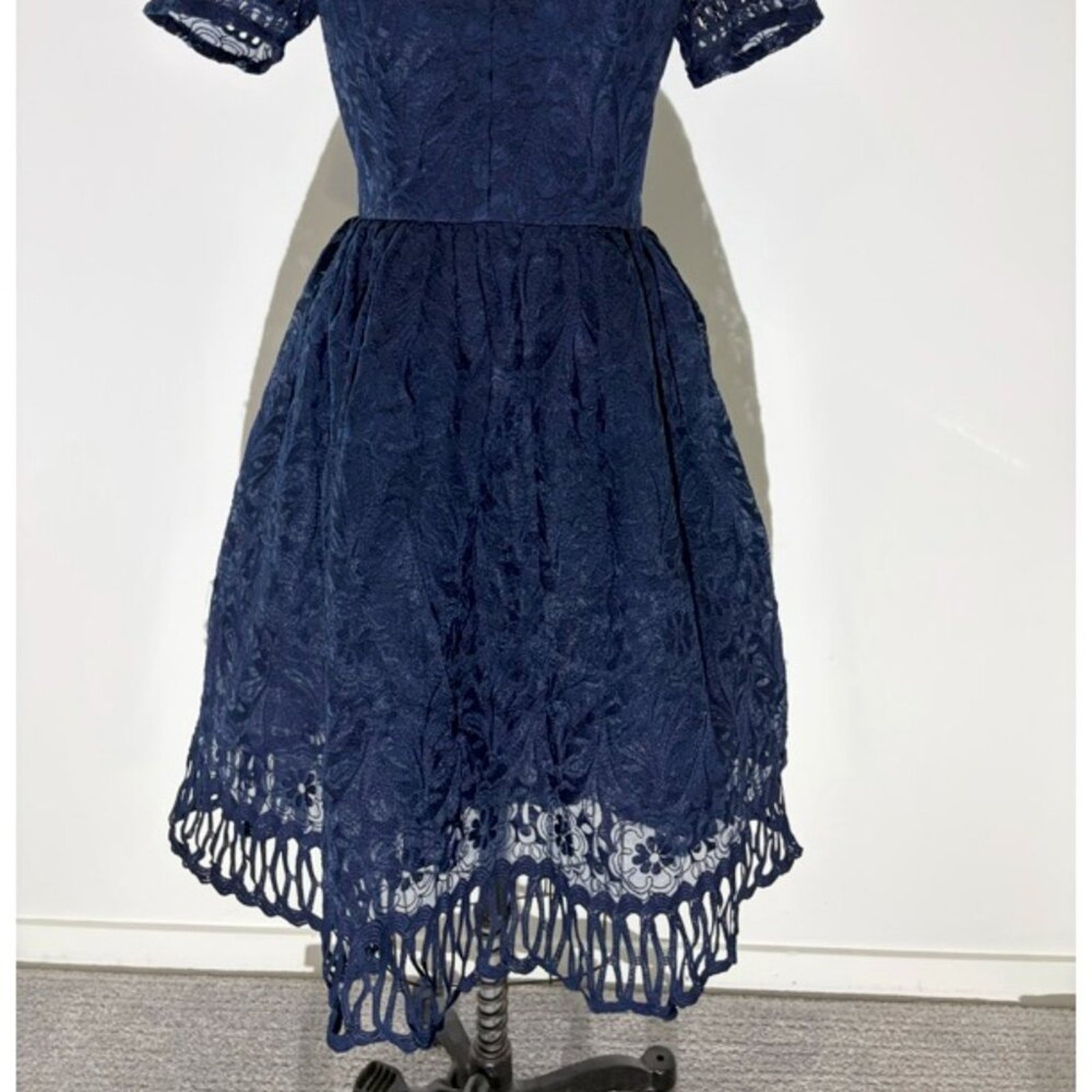 Chi Chi London Navy Lace Fit and Flare Royalcore Vintage Style Dress (UK 14)