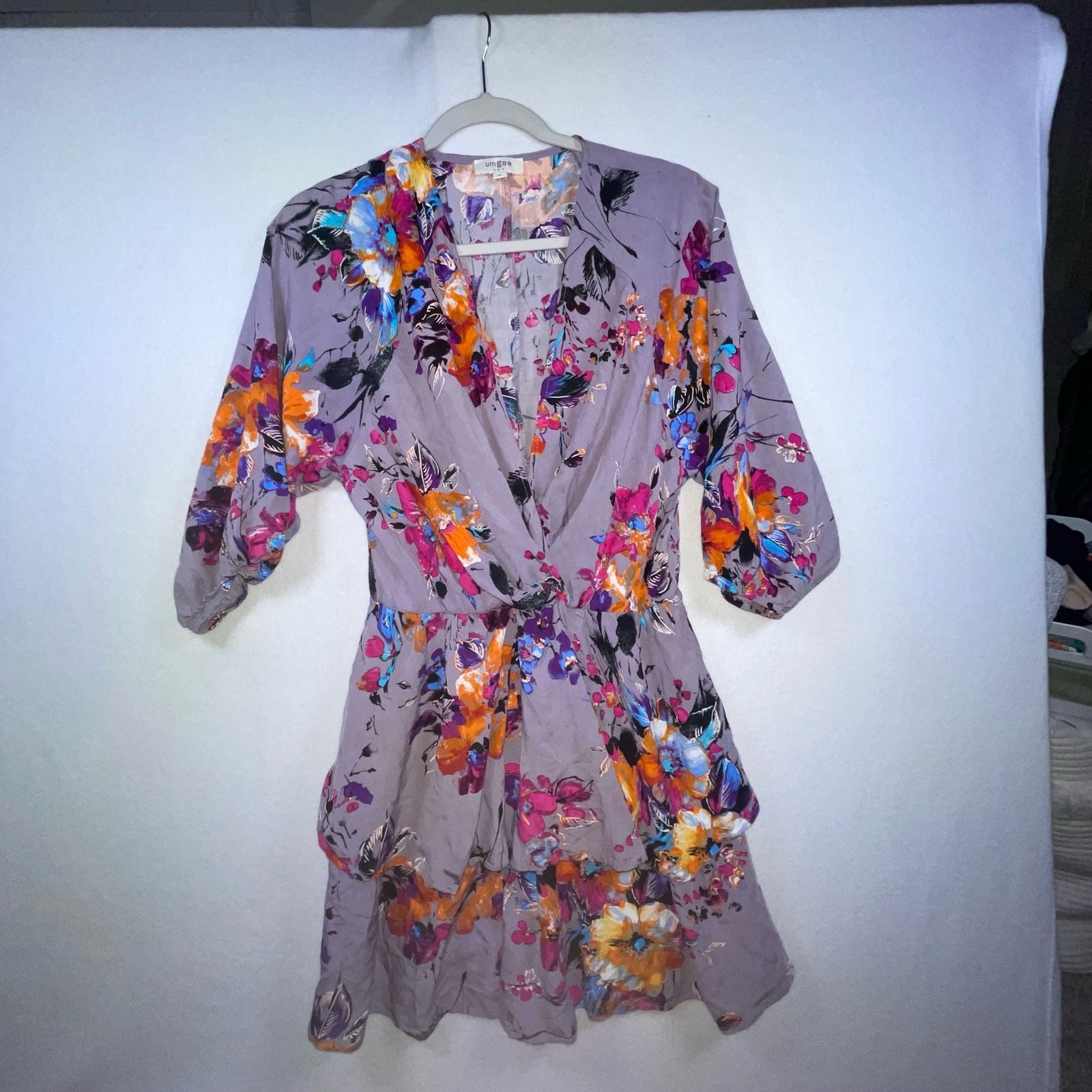 Umgee Floral Surplice Tiered Mini Dress Size M