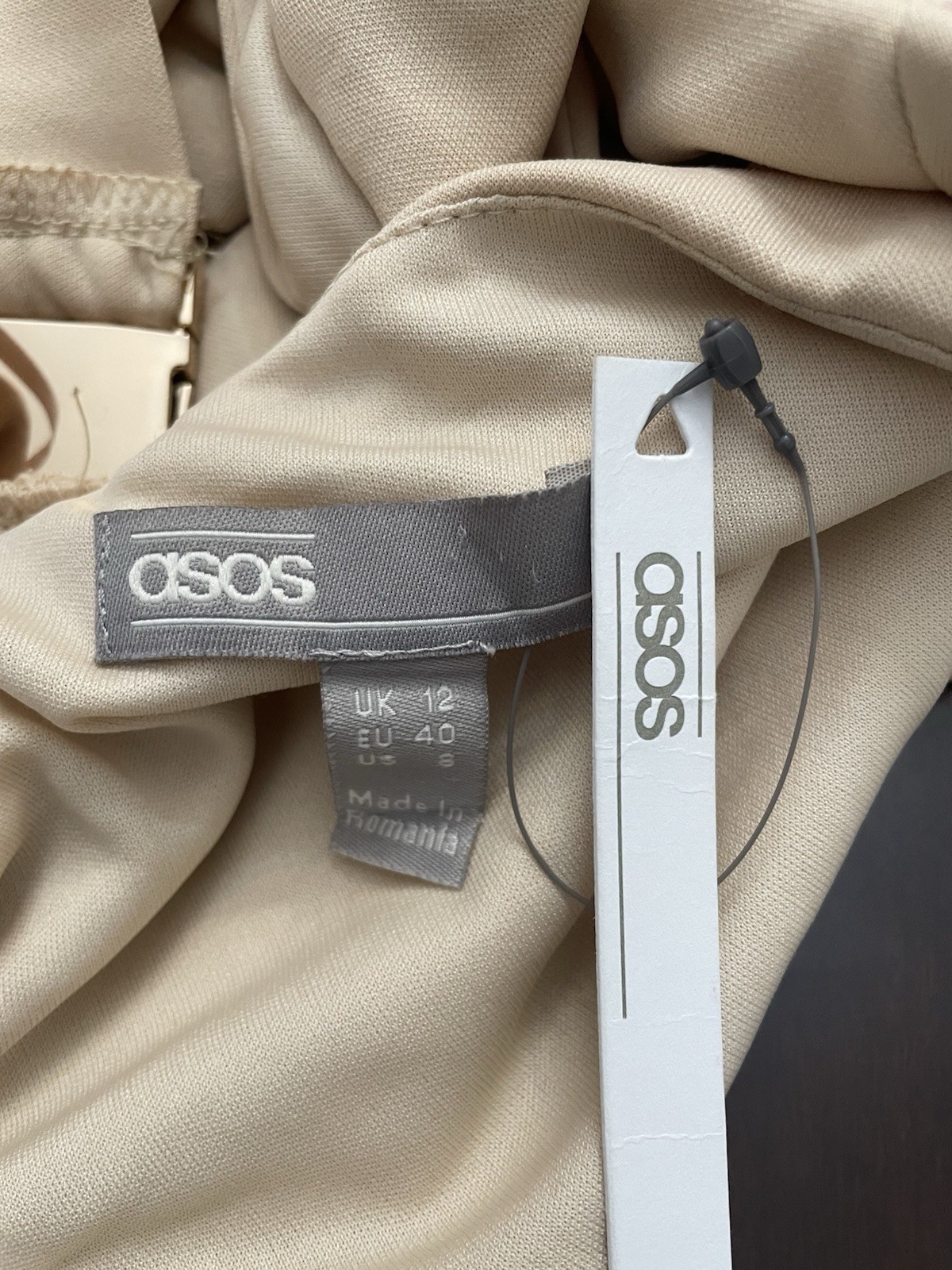 asos DESIGN One Shoulder Stuctured Halter Dress Beige Size 8