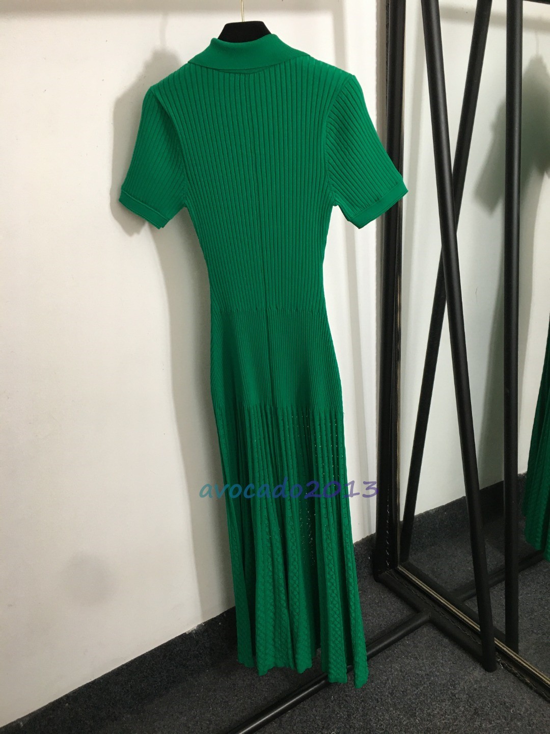 Sandro Women Summer Short Sleeve Elegant Green Lapel Knitted Long Dress