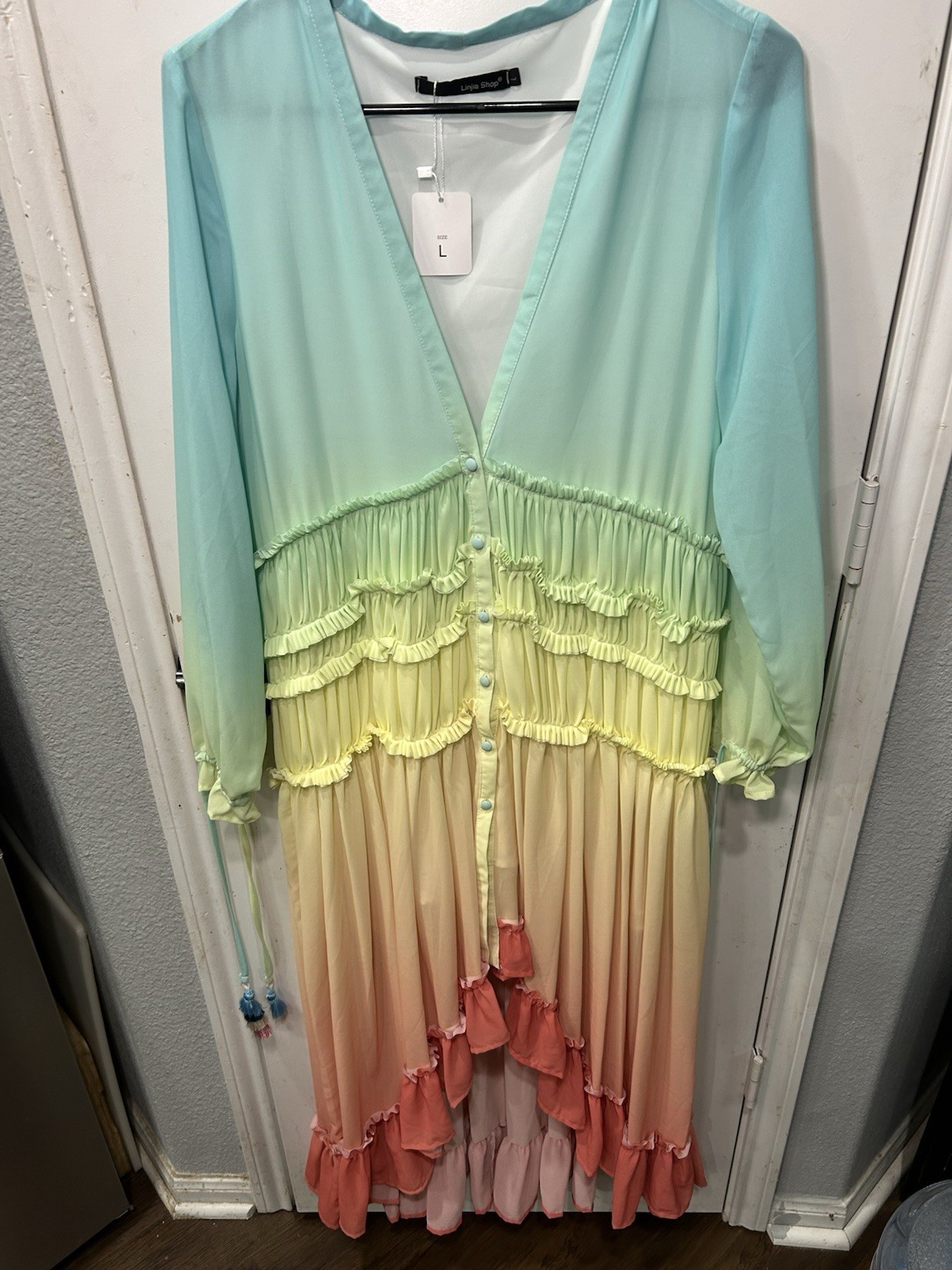 Linjia Shop Rainbow Ombre Boho Maxi Dress Size Large