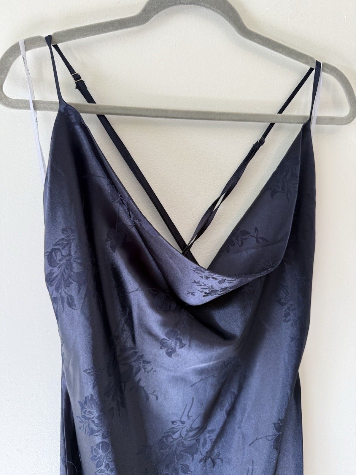 Lulus sweet endeavors navy floral jacquard maxi dress mermaid SZ XL cross straps