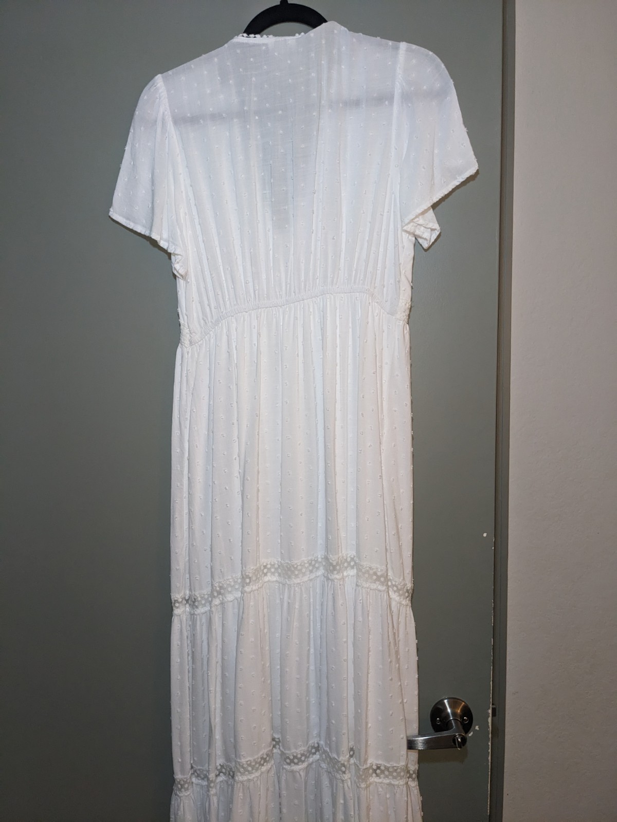 Knox Rose Women Dress Medium White Maxi Boho Crochet Smocked Short Sleeve