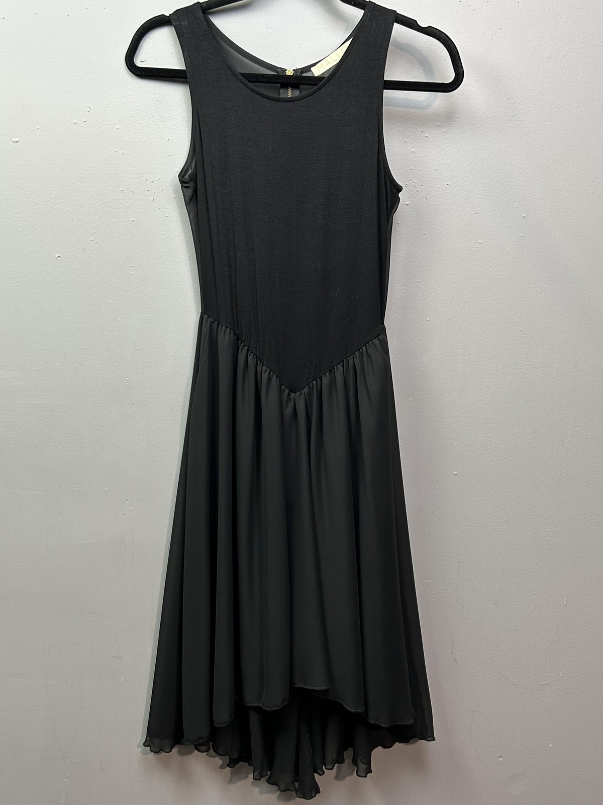 Malloy Dress Womens Small Black Sleeveless High Low Chiffon Skirt Party USA