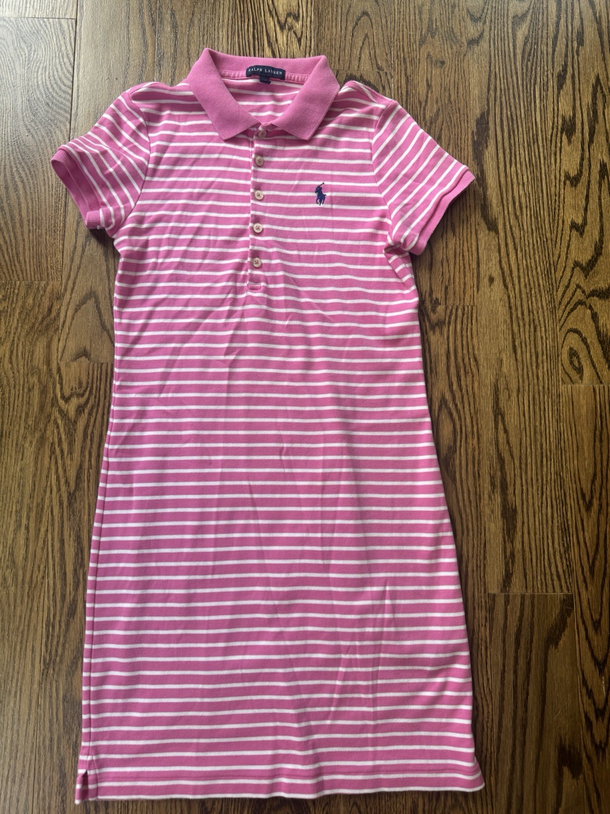 Ralph Lauren Pink White Striped Polo Shirt Dress Women’s Small S P Pony Logo
