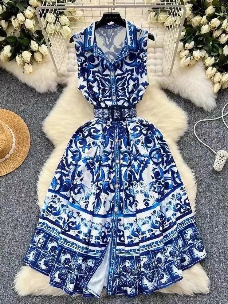 Floral Sleeveless Bohemian A-line Dress, Sicilian Holiday Beach Dress