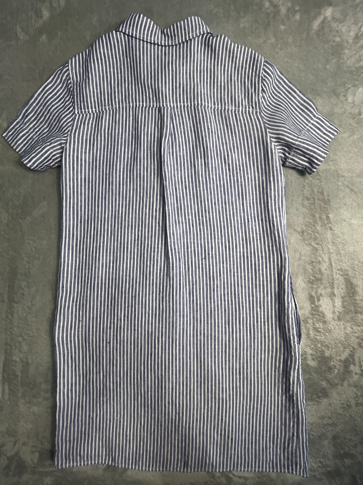 Tahari 100% Linen Shirt Dress Blue White Stripe Coastal Grandma Minimalist Sz M