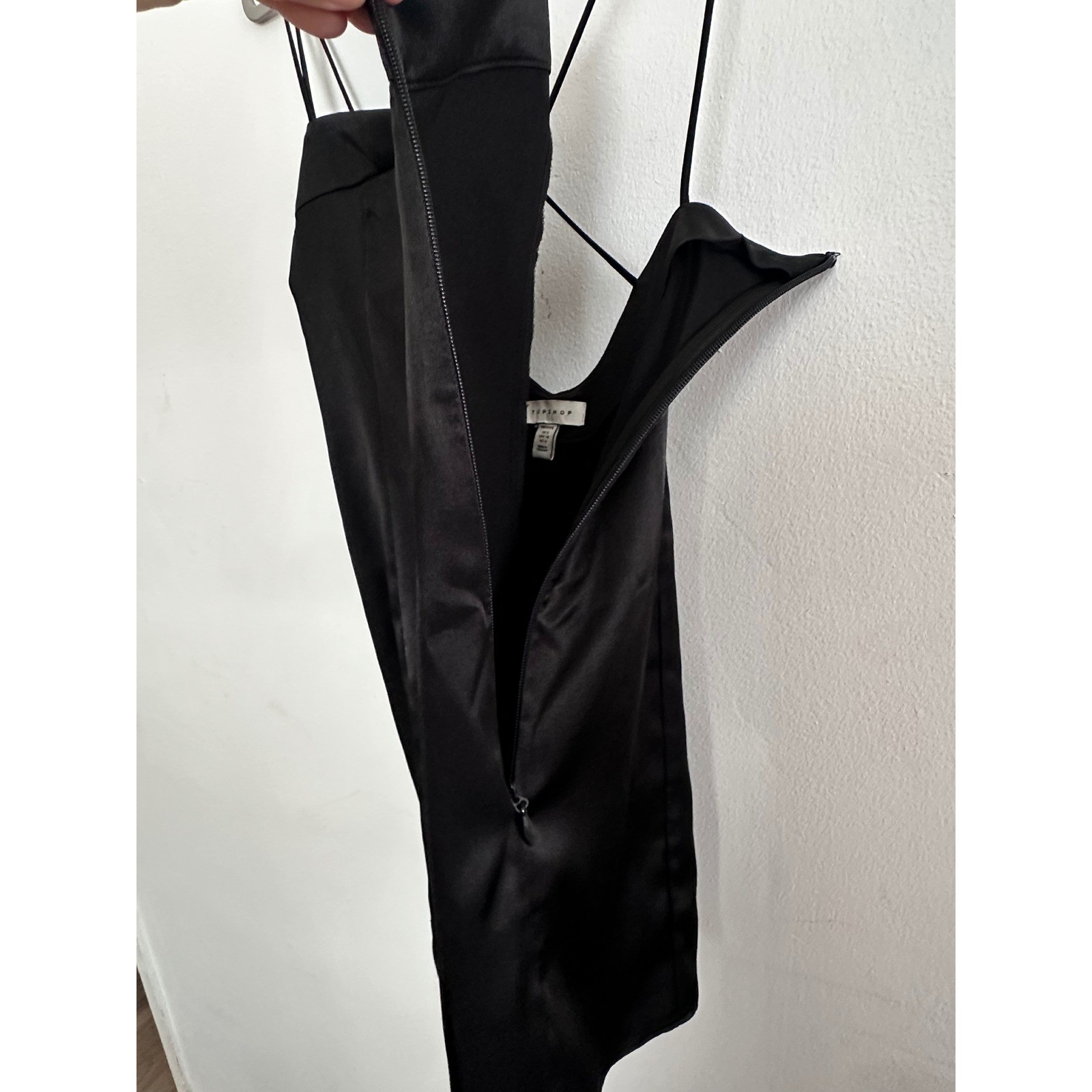 Topshop Petite Black Satin Mini Slip Dress Open Back Minimalist Y2K Elegant Chic