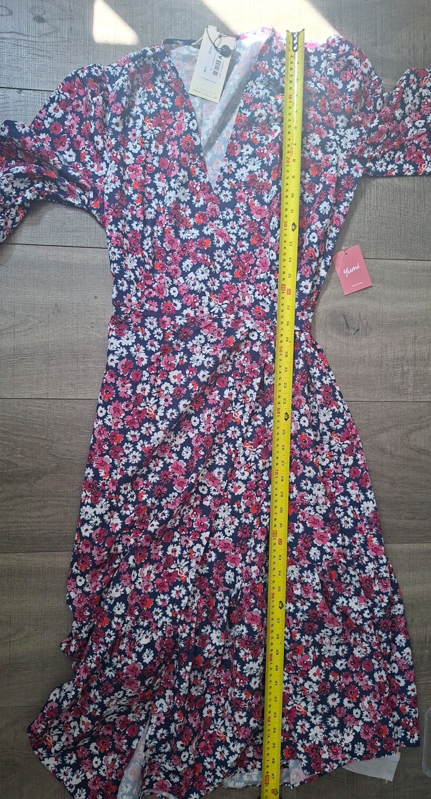 Yumi Daisy Wrap Maxi Dress UK Size 12 Navy Pink Red Floral Half Sleeve New Tags