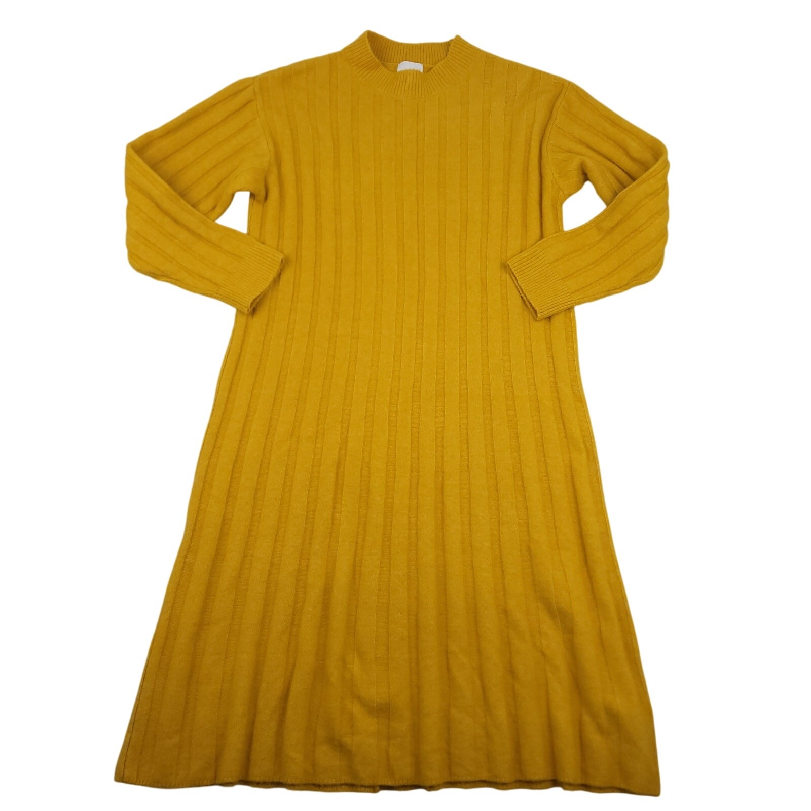 H&M Women’s Ochre Oversized Stretch Wool Blend Ribbed Midi Dress Sz Small Yellow