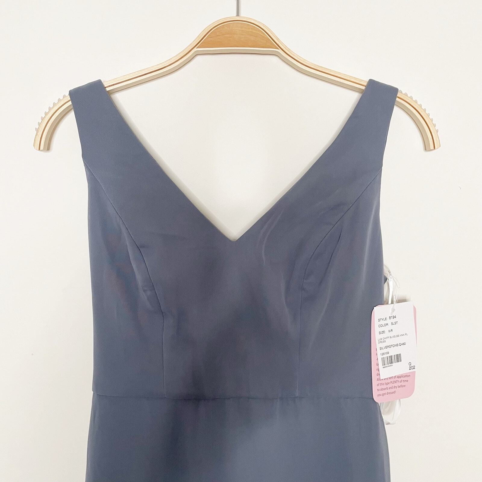 SOCIAL BRIDESMAIDS SLEEVELESS TIE BACK CHIFFON TRUMPET GOWN 8194 Silverstone 0