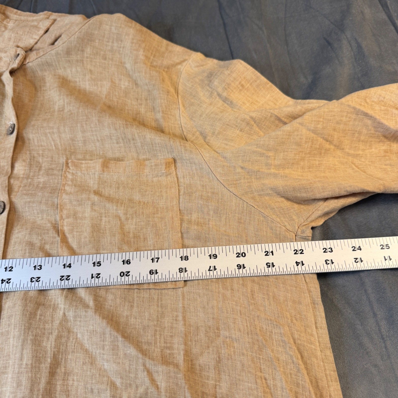 Italian Linen Lagenlook Tunic Shirt Dress Womens Oversized M Neutral Pockets