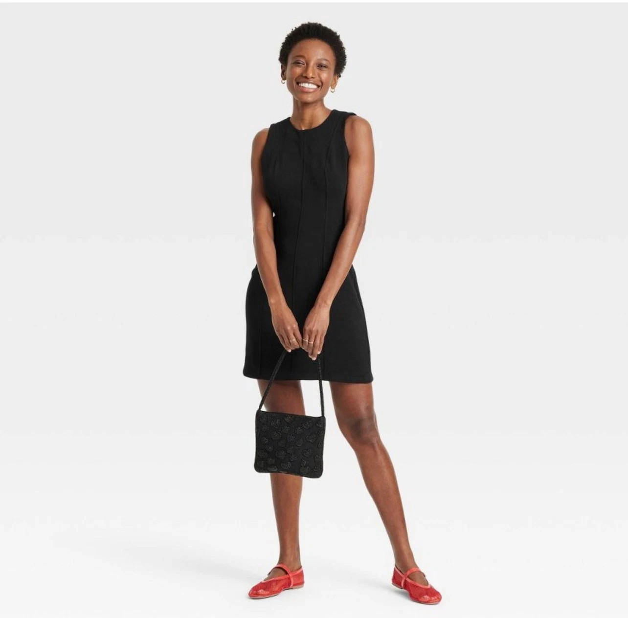 NWT Women’s A New Day Size 6 Black Mini Sheath Dress Crewneck U Back Sleeveless