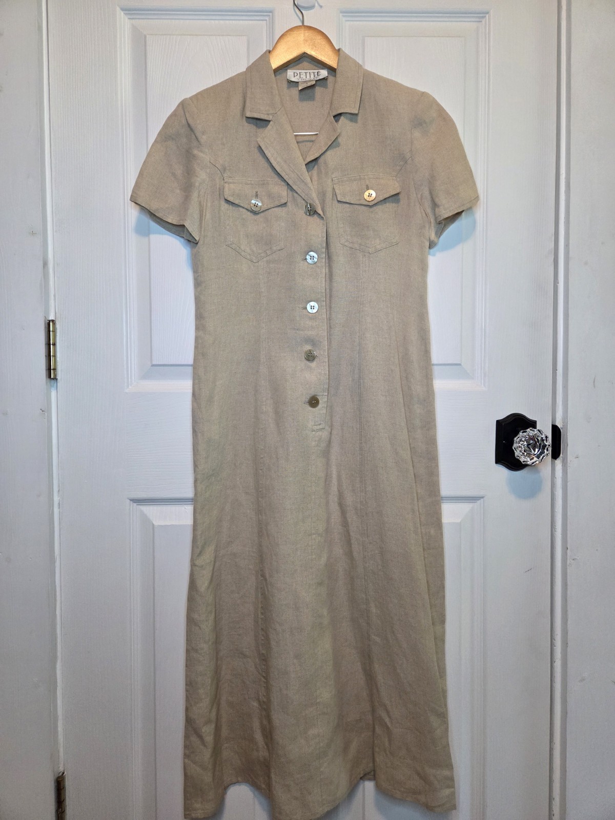 Vtg Petite Sophisticate Dress Linen Beige 4 Minimalist Safari 90s Teacher Office