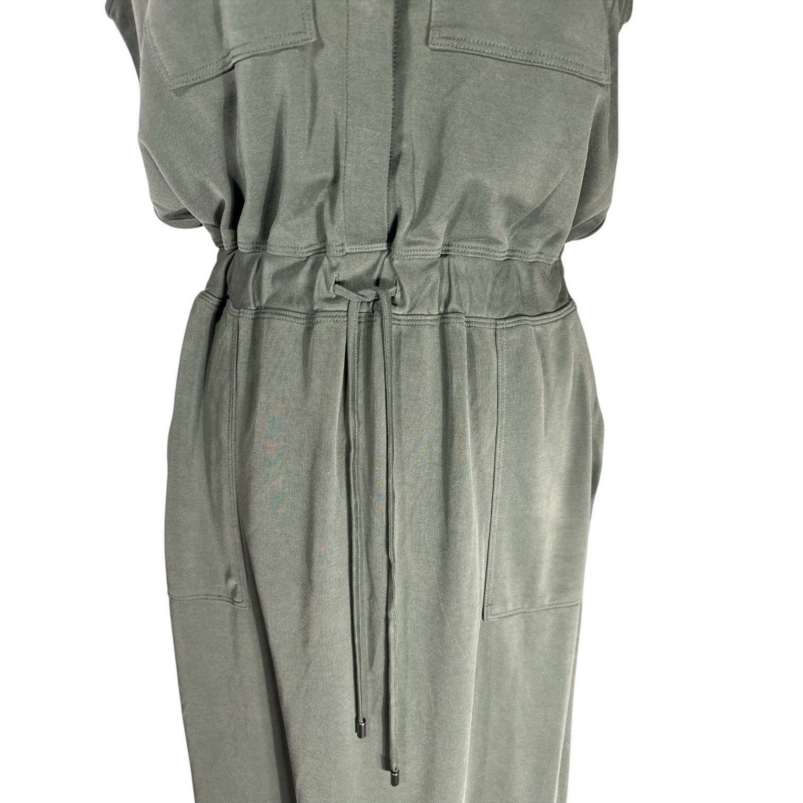 Lou & Grey Pocket Dress Drawstring Waist Sandwash Olive Green Casual Athleisure