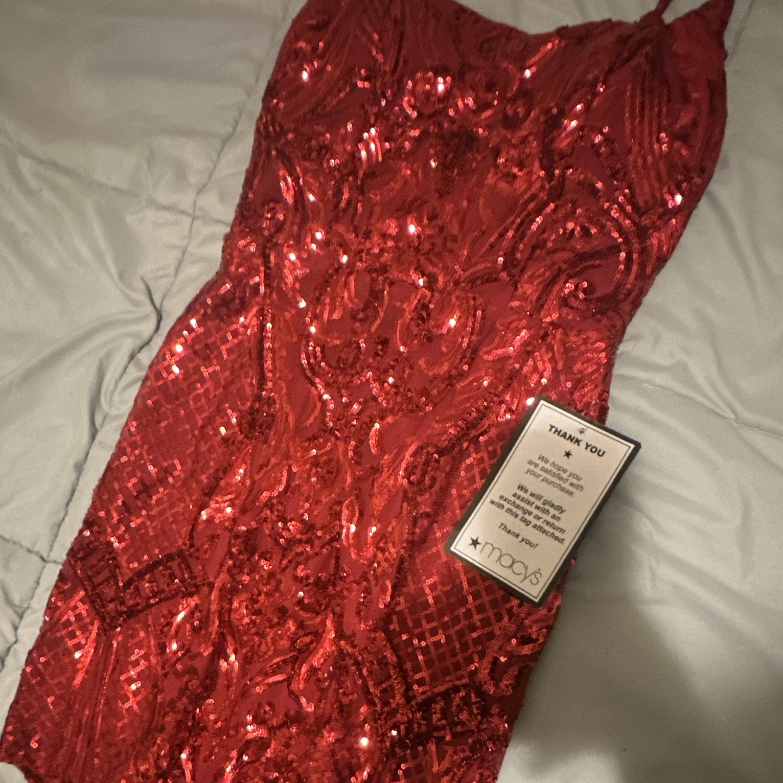 Macy’s Red Sequin Sweetheart Neck Bodycon Dress Adjustable Straps Short S