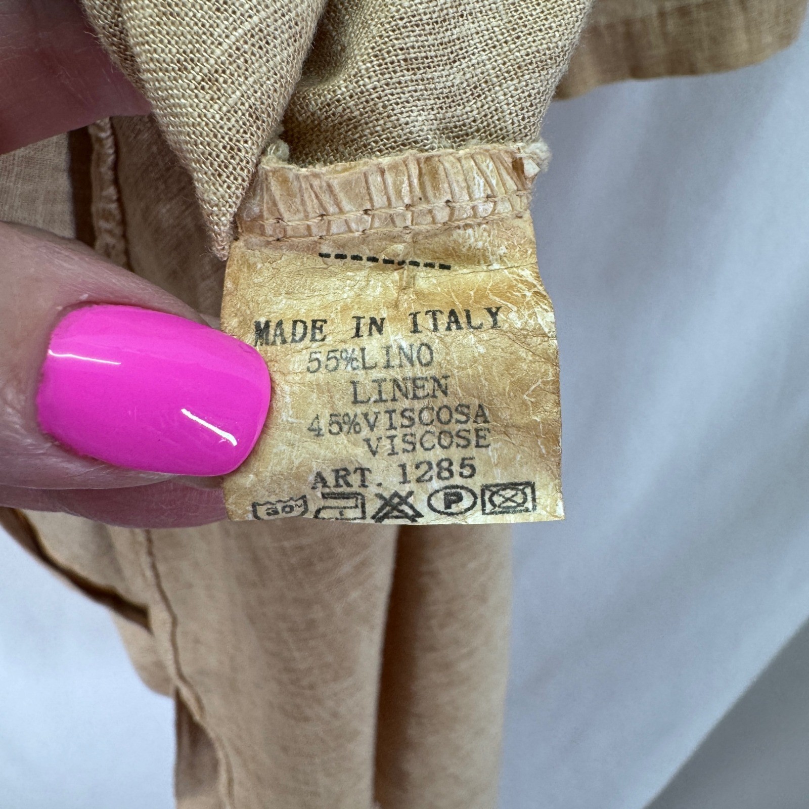 Italian Linen Lagenlook Tunic Shirt Dress Womens Oversized M Neutral Pockets