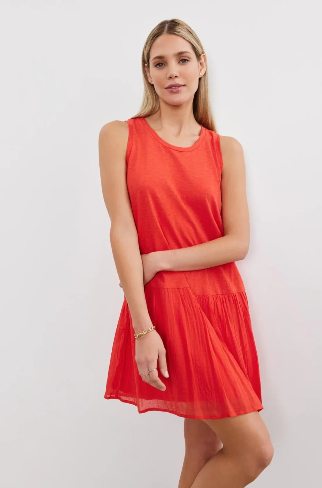 VELVET By Graham &Spencer Mina Cotton Slub Gauze Tiered Dress Vixen S $159 H7