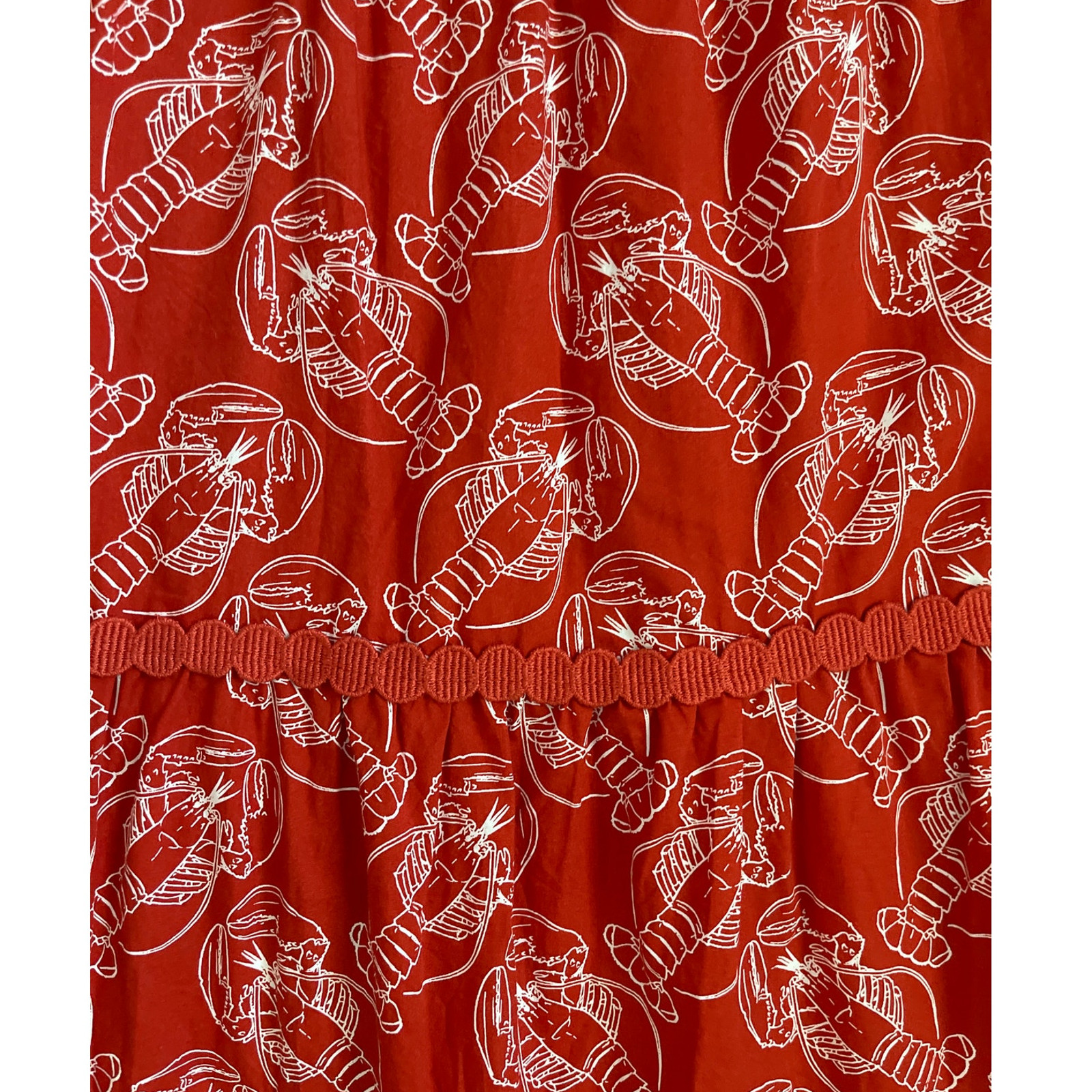 Mira Red & White Lobster Smocked Ruffle Strap Tiered Maxi Dress Size Small