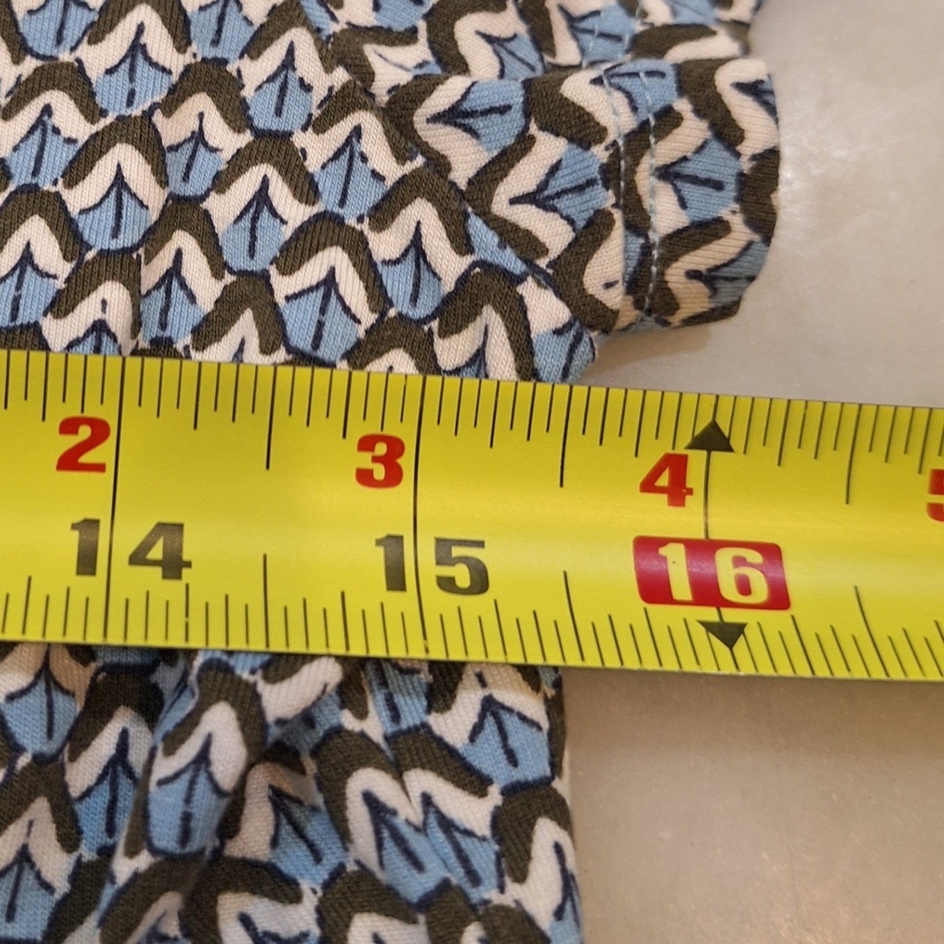 Boden Jersey Midi Dress 10L Blue Geometric Fan Print Cap Sleeve Pockets Office