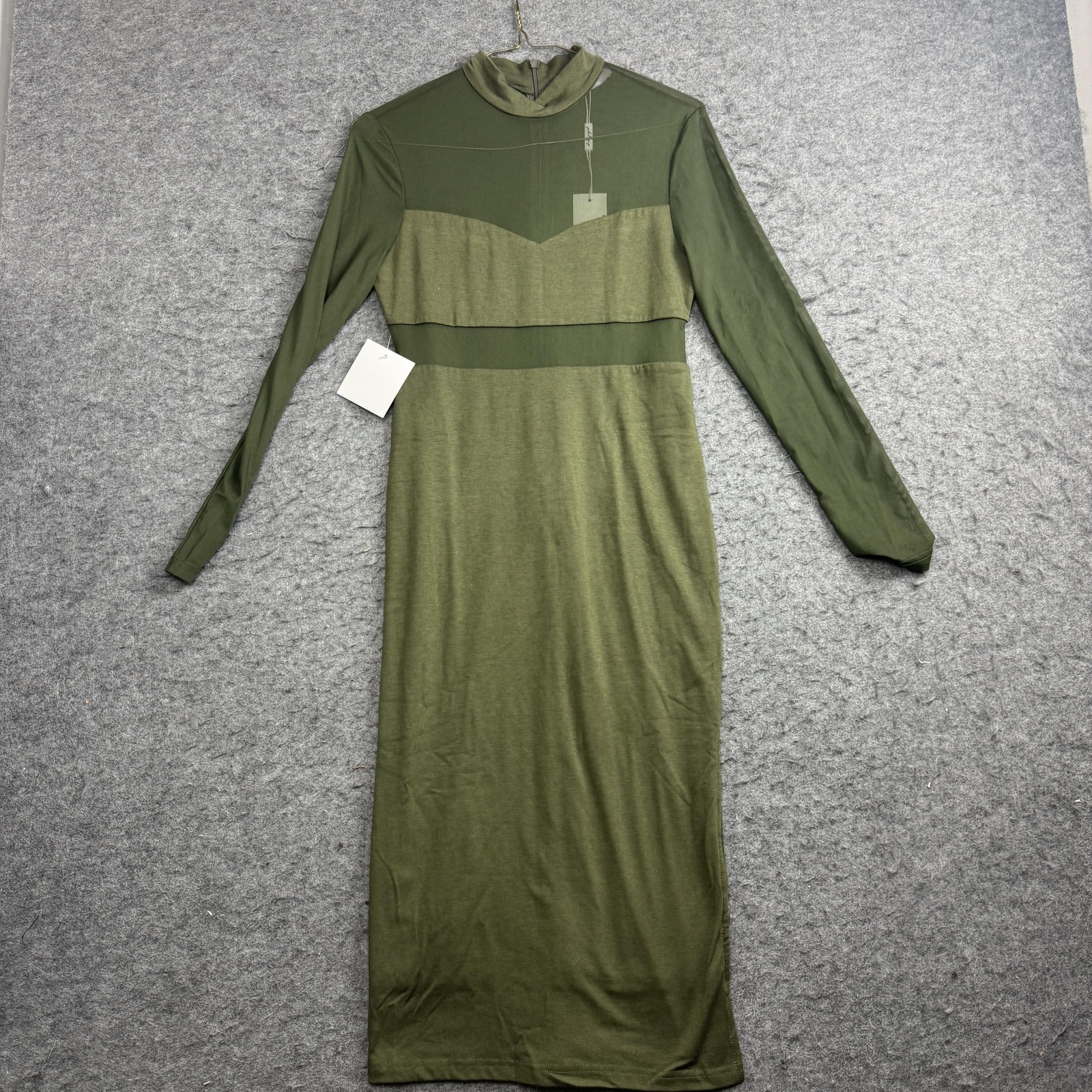 Petal + Pup Dress Womens Small Green Mesh Mock Neck Long Sleeve Midi Bodycon