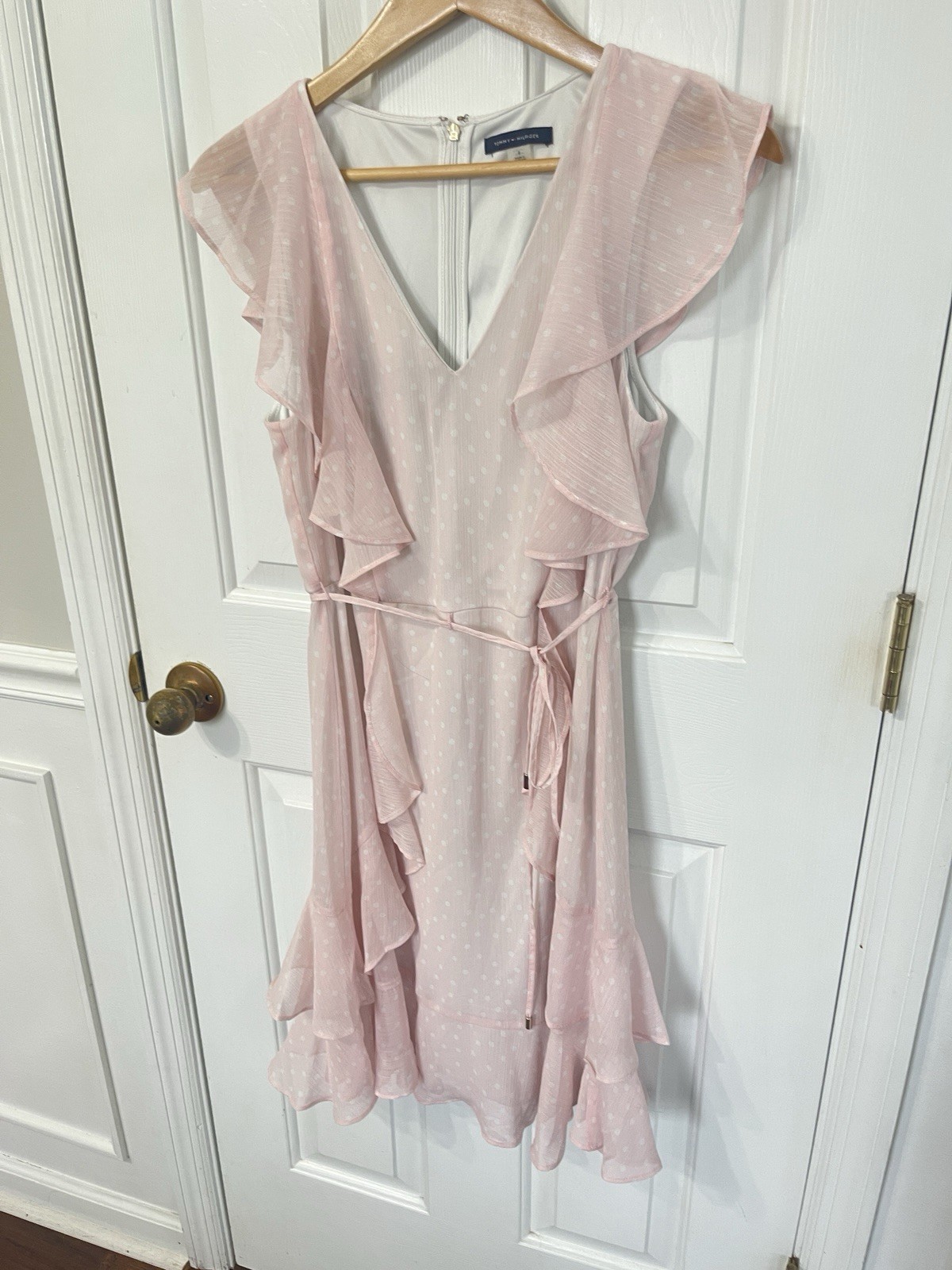 Tommy Hilfiger Medium Mini Dress Pale Pink & White Ruffles Feminine