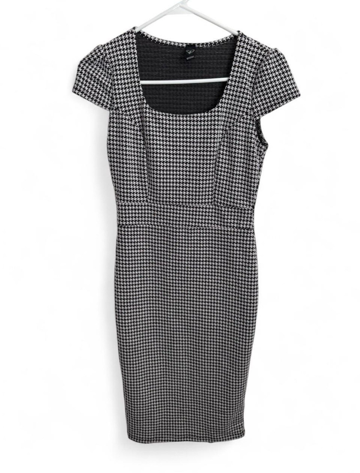 Windsor Houndstooth Dress Cap Sleeve Square Neck Bodycon Work Career Size Medium