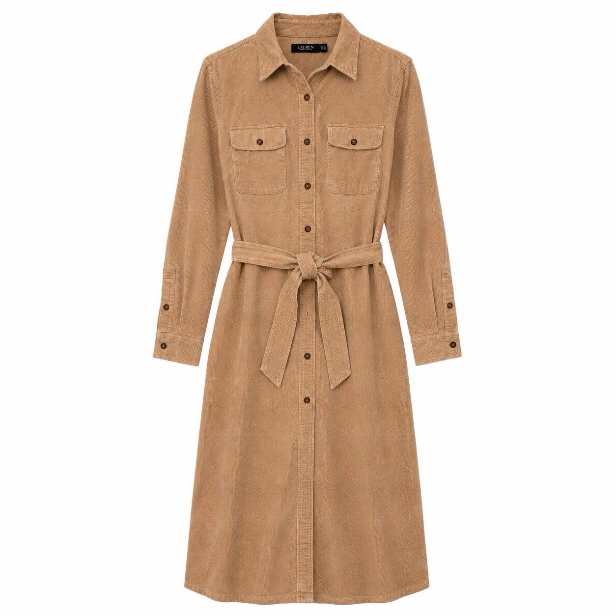Lauren Ralph Lauren Corduroy Belted Shirt Dress 20W Tan Plus