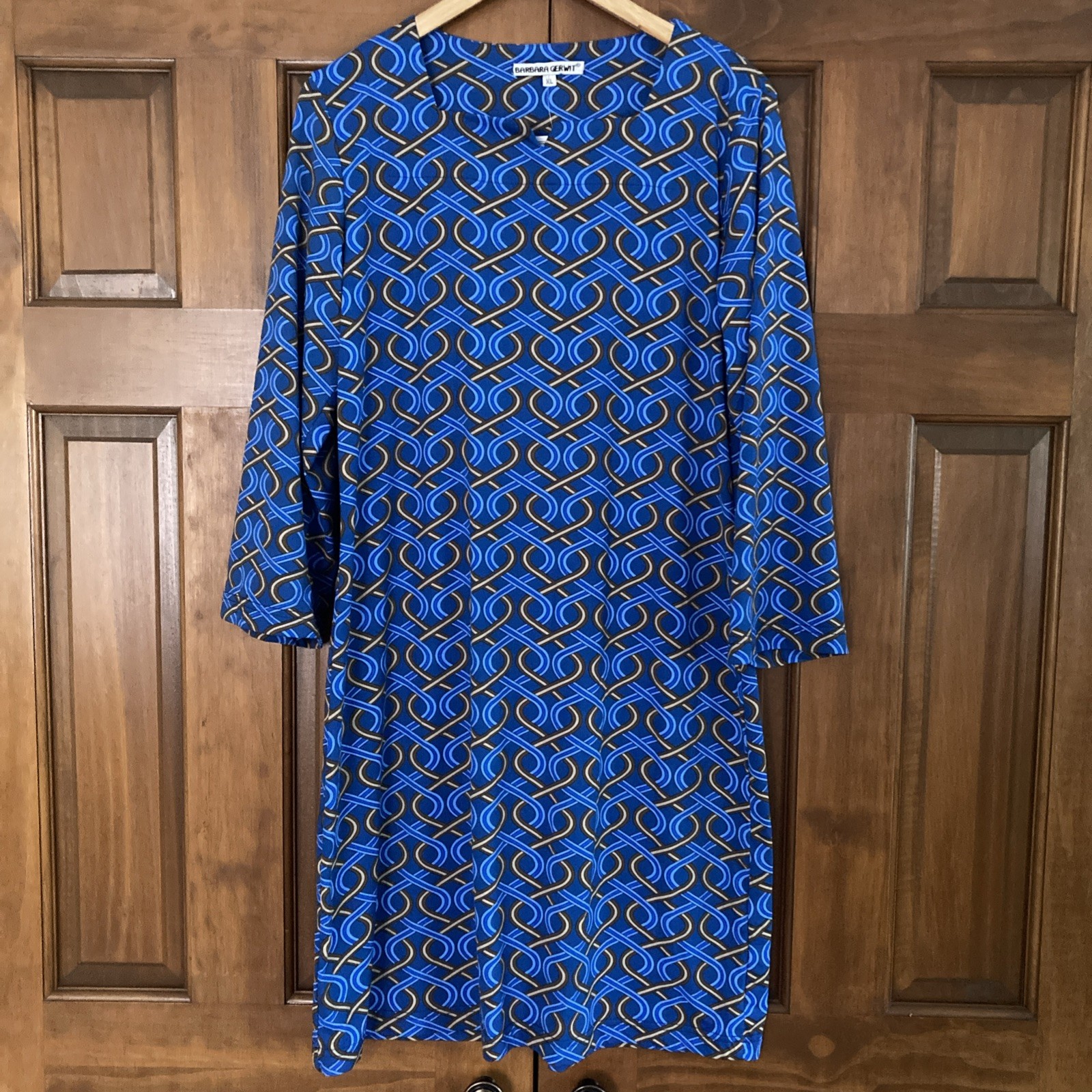 NWT Barbara Gerwit Blue Nylon Stretch Shift Dress Women’s Size XL