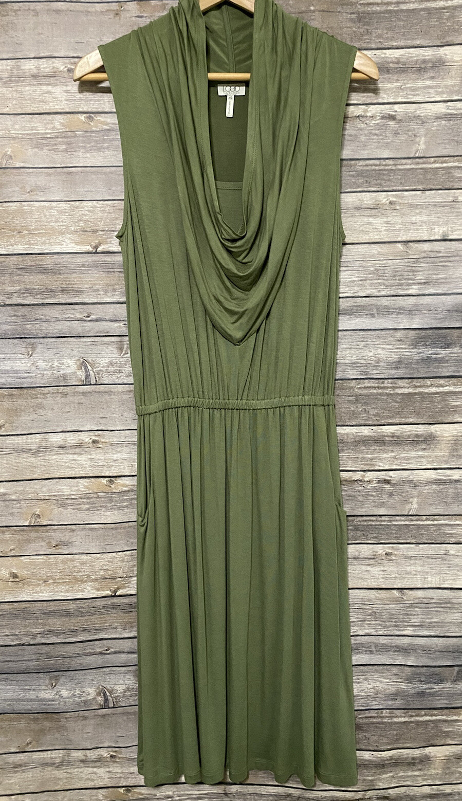LOGO Lori Goldstein Dress XS Sleeveless Cowl Neck Knit Green Stretch