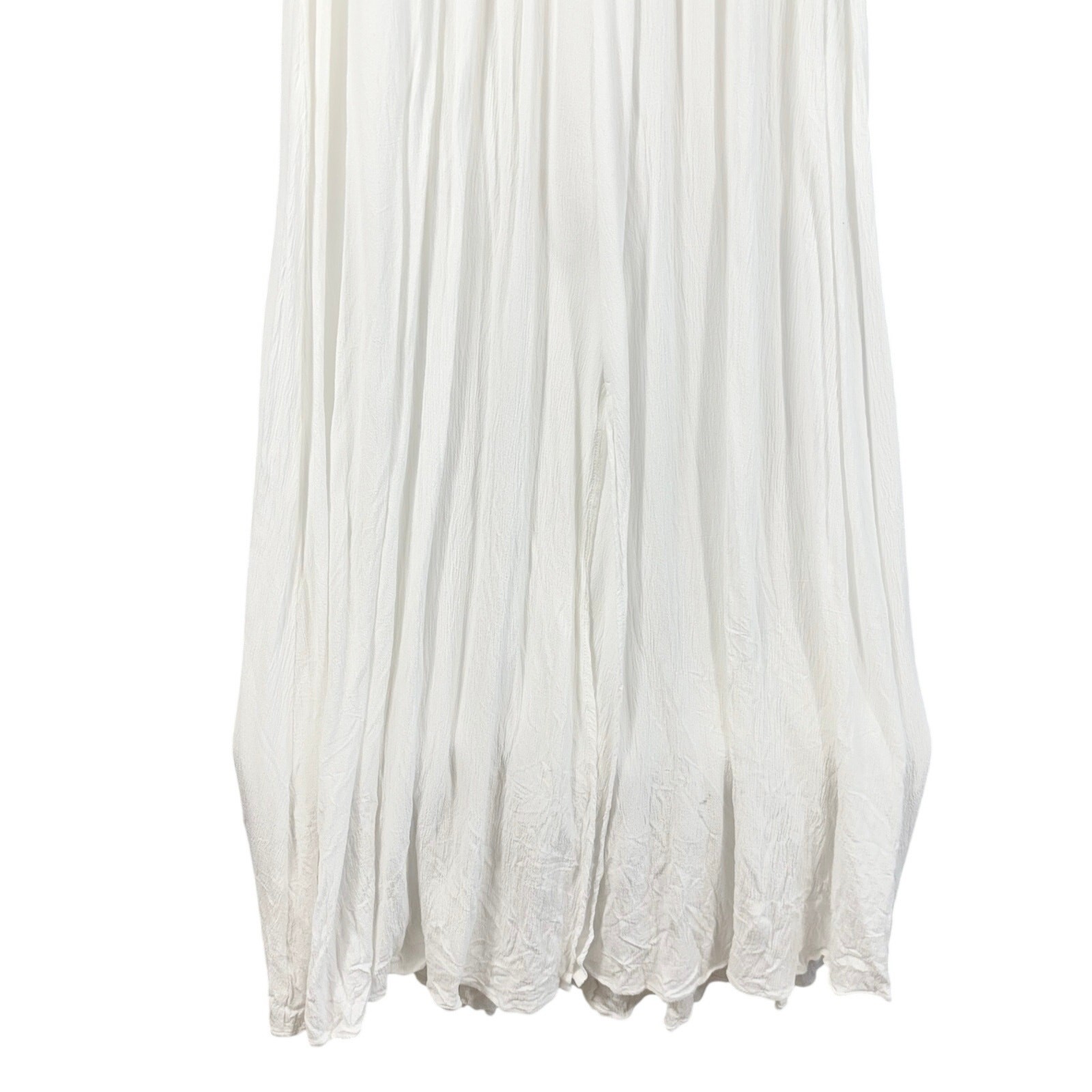 HYFVE White Halter Maxi Dress M Boho Crinkle Rayon Open Back High Slit Vacation