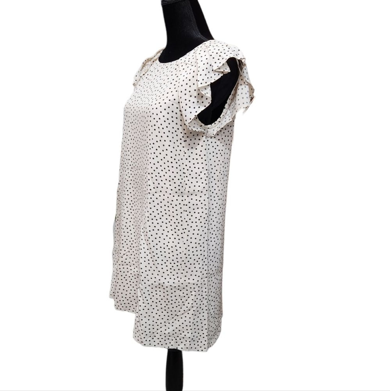 Zara Basic Cream/Black Linen Blend Polka Dot Short Sleeve Day Mini Dress S