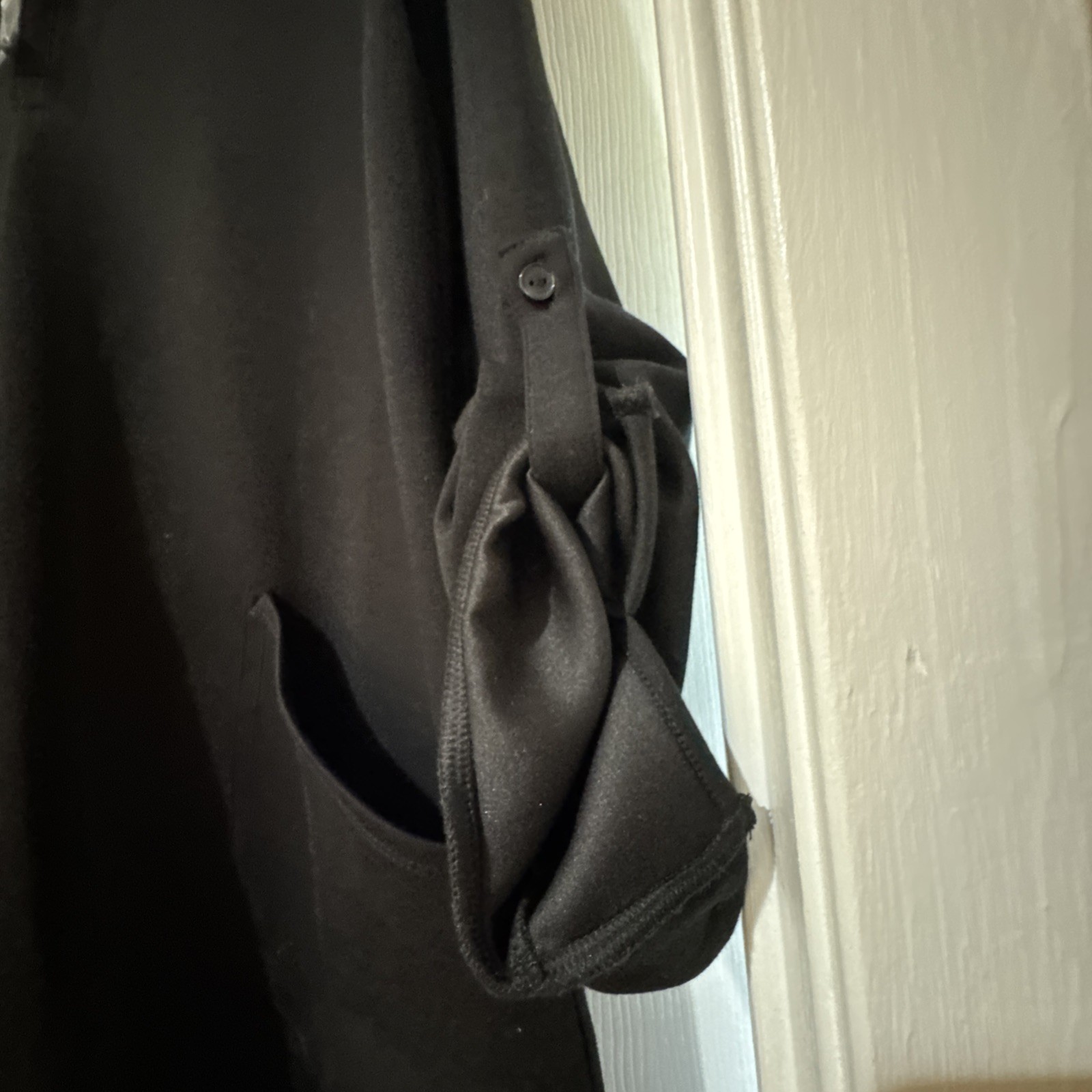 For Cynthia Black Shift Scuba Roll Tab Sleeve Collared Dress. Sz M. NWT!