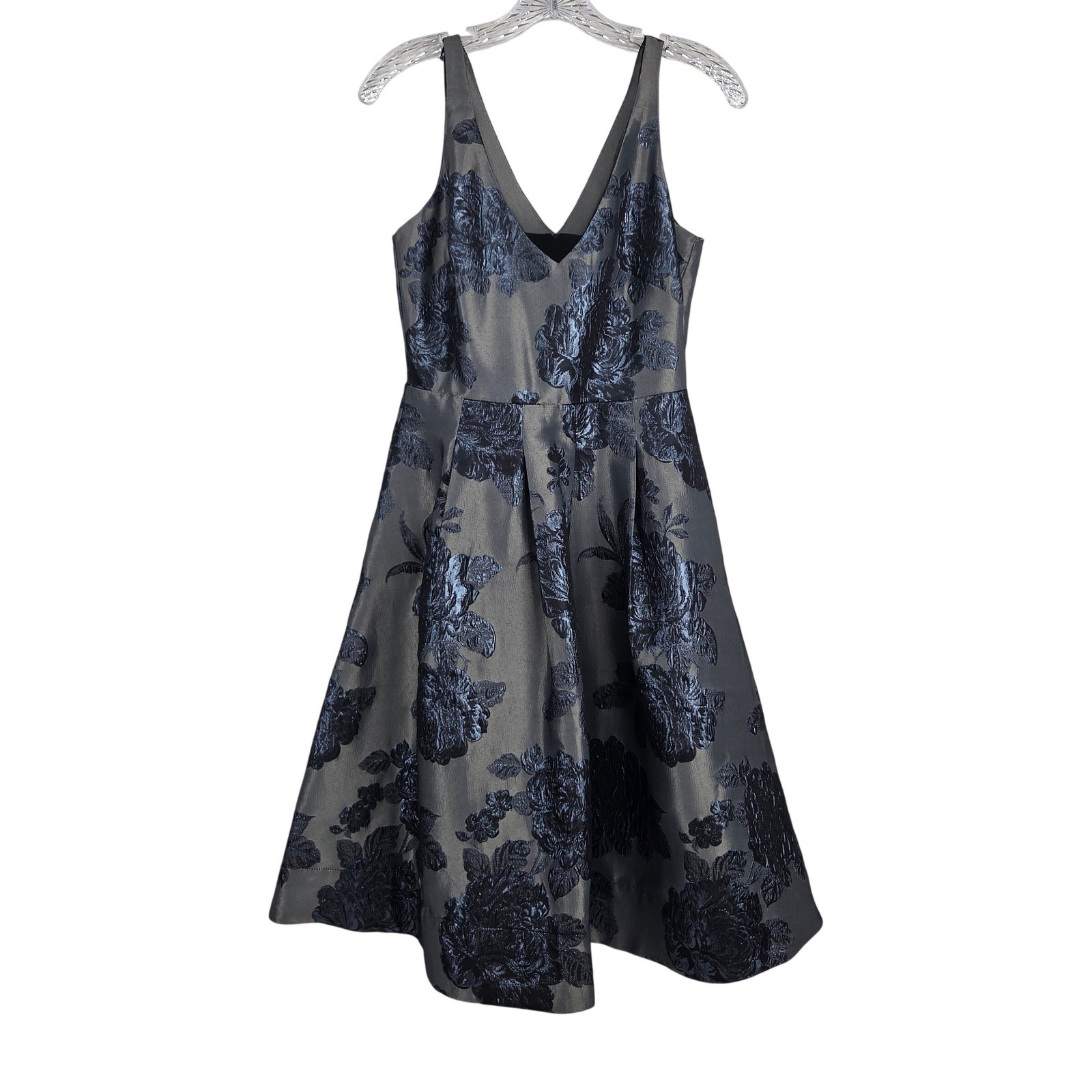 White House Black Market Dress 2 Gray Floral Brocade Party Formal Whimsygoth