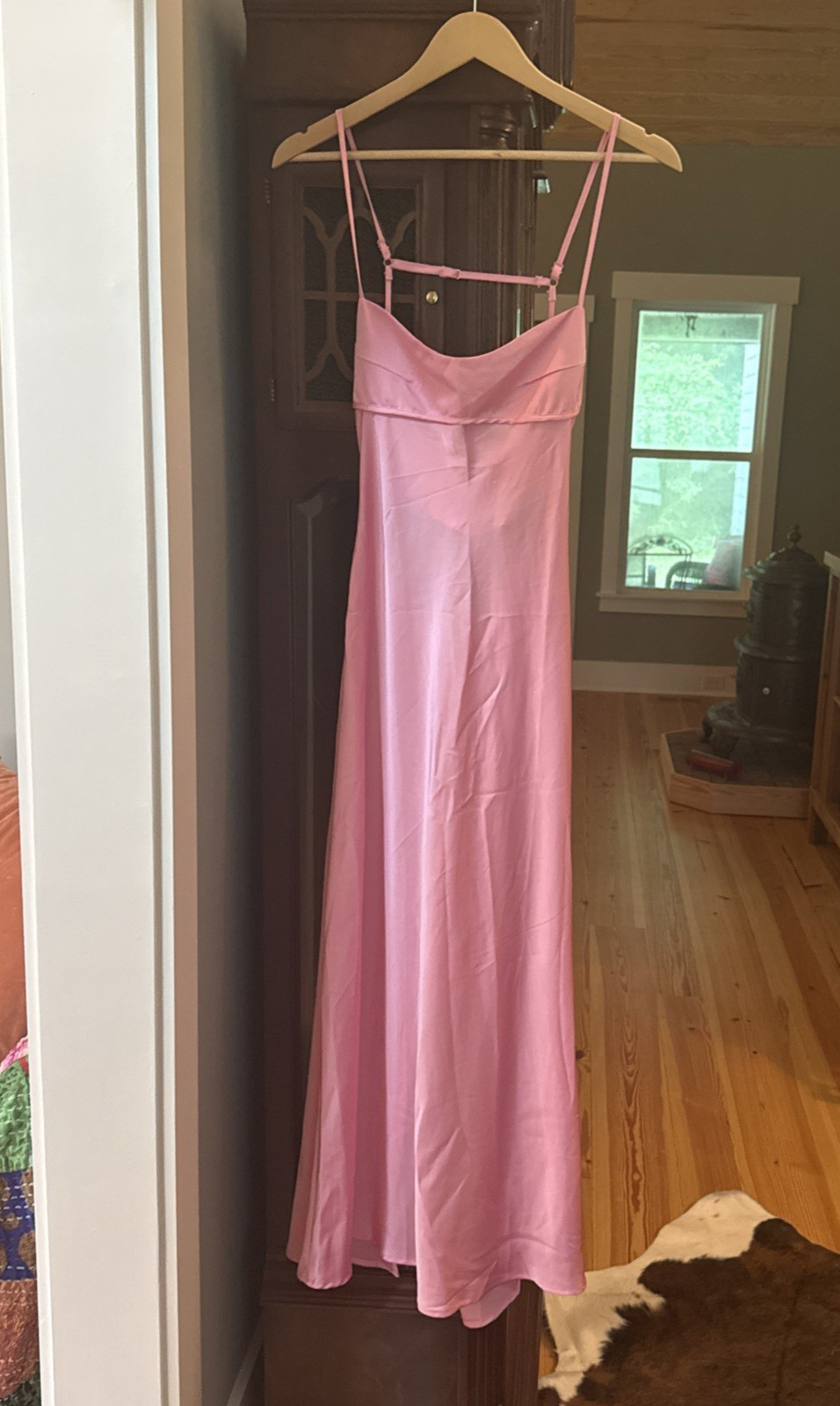 Iridescent Pink Satin Slip Dress Maxi Gown Spaghetti Strap Sz M Y2K nwt