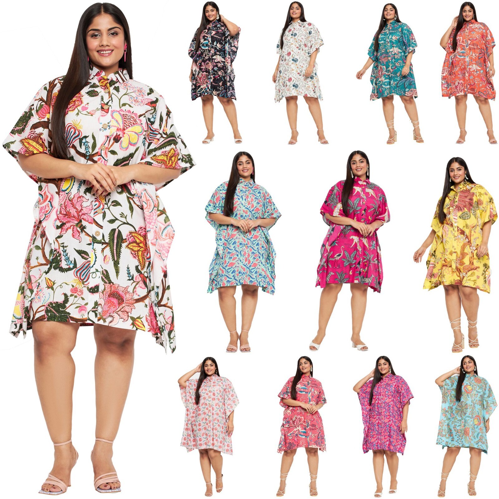 Women’s Cotton Loose Kimono Plus Size Tunic Short Kaftan Beachwear Casual Dress