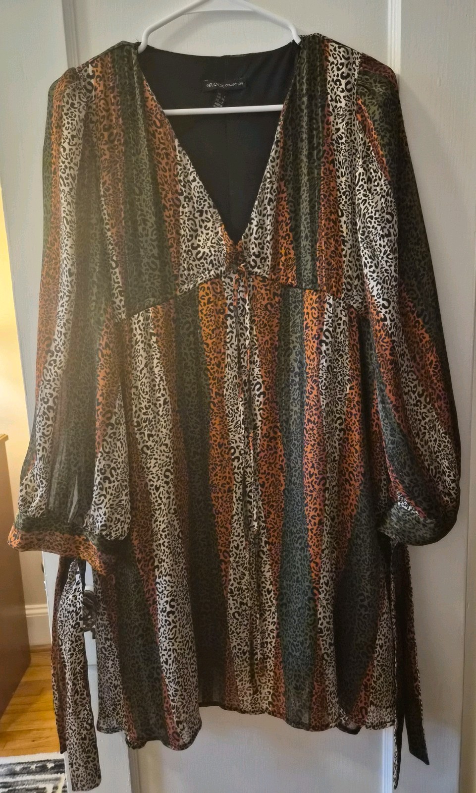 Size Small GFlock Collection Leopard Print Long Sleeve Babydoll Party Dress NWT