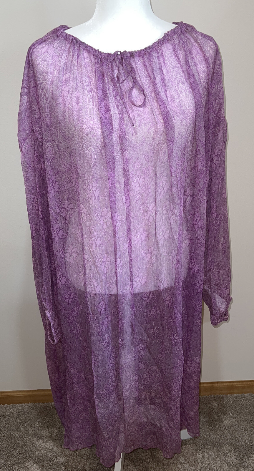 Jean Paul Gaultier Women’s Sheer Purple 3/4 Sleeve 100% Silk Dress Sz L $575