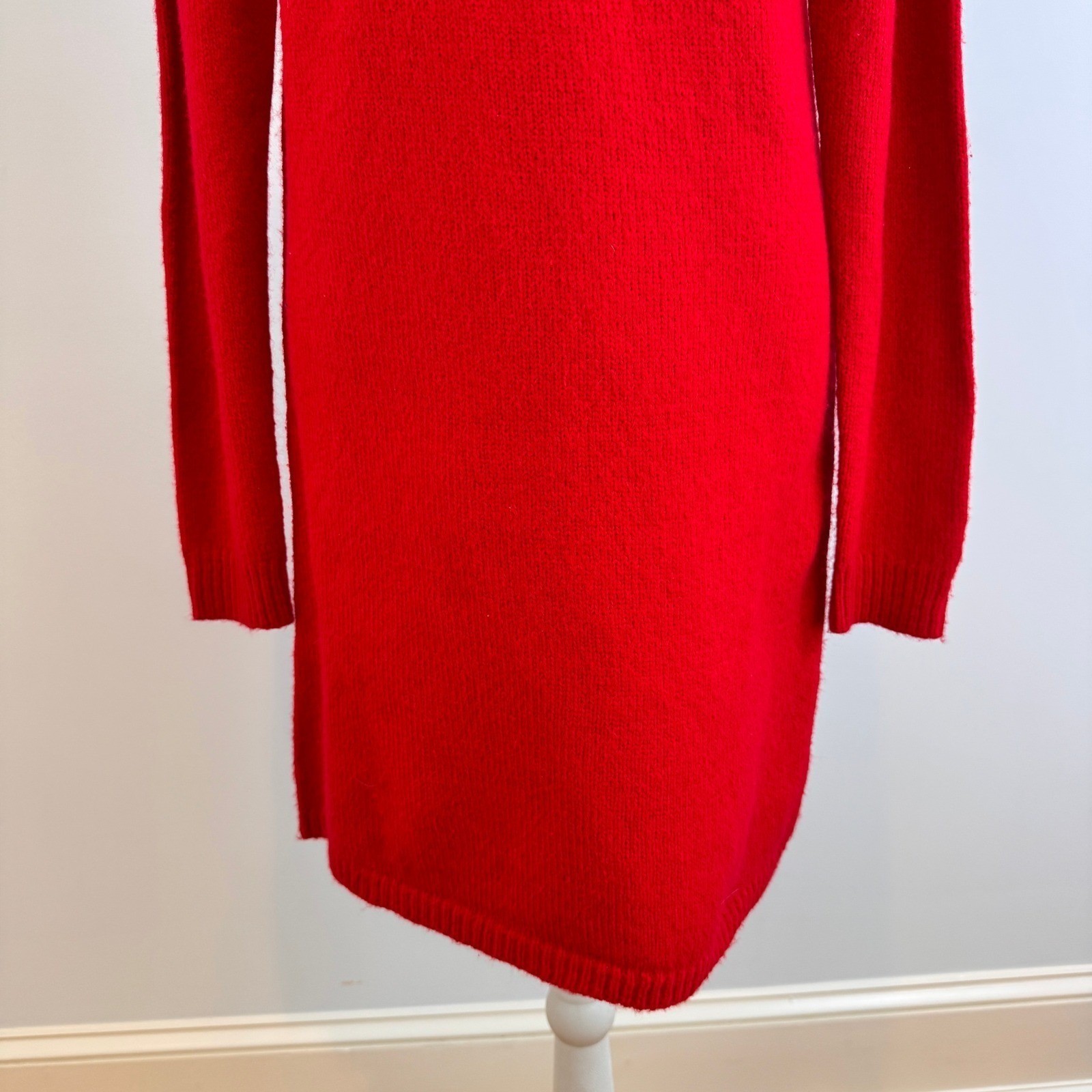 Blue Rain Sweater Dress Womens XXS Red Velvet Bow Back Ribbed Knit Ballet Core