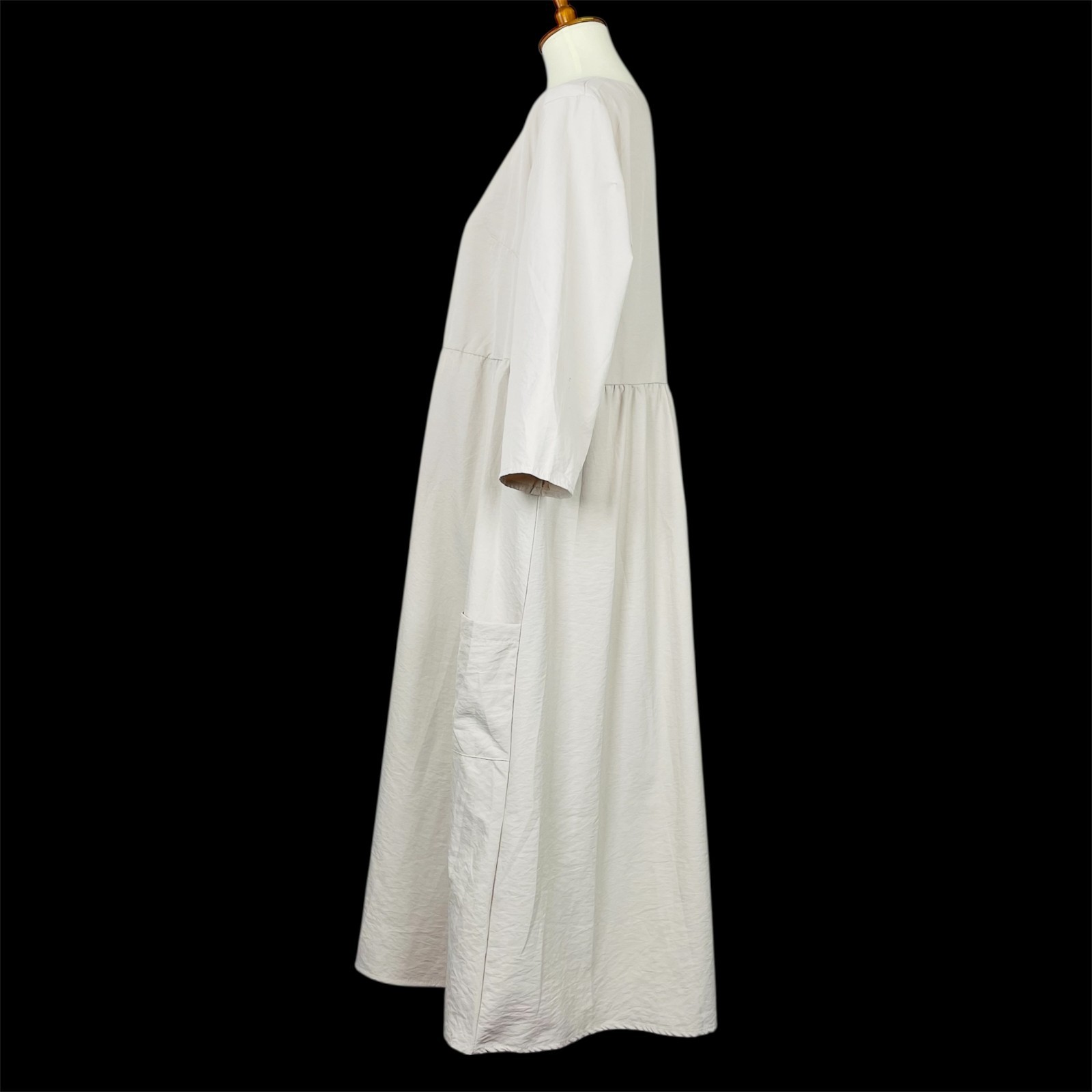 Amish Mennonite Long Sleeve Midi Dress Sz L XL Beige Minimalist Modest Lagenlook