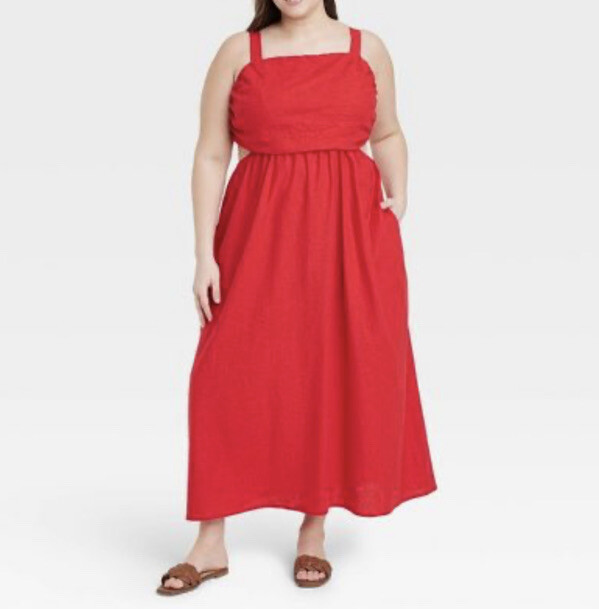 Women’s A New Day Sleeveless Cut Out Side Red Linen Blend Maxi Dress Size M NWT