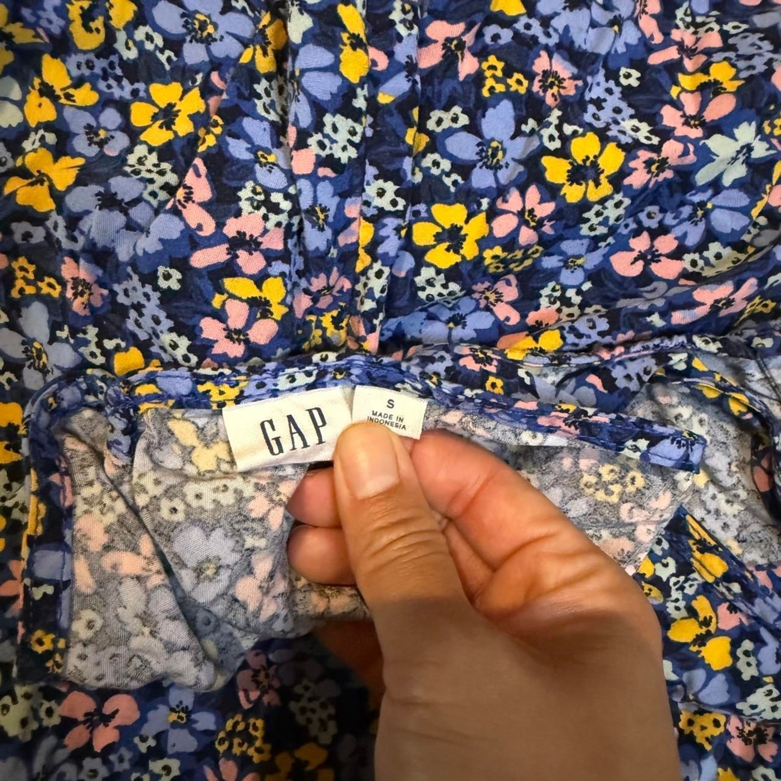 Gap Floral Shift Sundress Women’s [S] Blue V-Neck Sleeveless Tie Back Rayon Mini