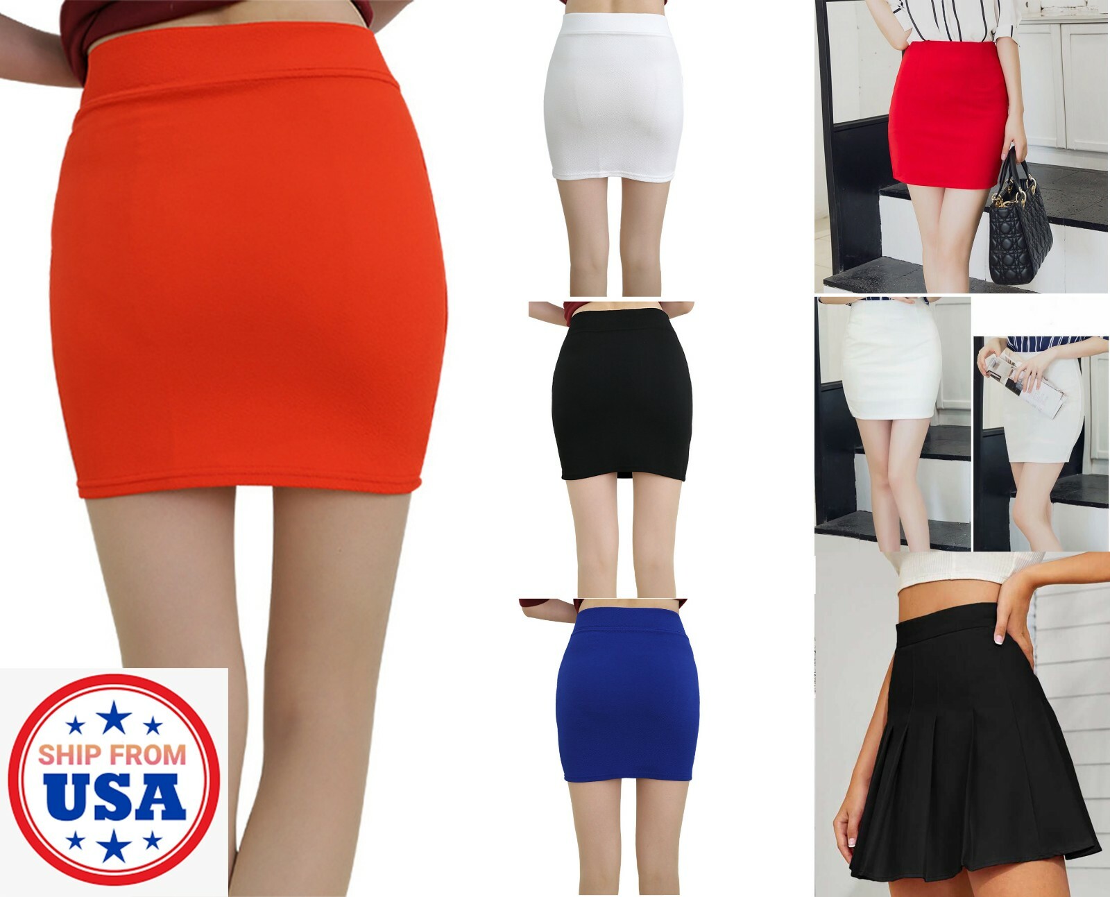 ON SALE!! Basic Mid Waist Pencil Bodycon Mini Skirt Pleated Stretch Office Dress